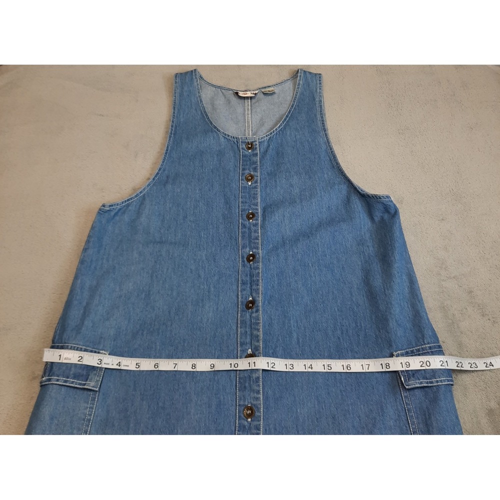 Vtg Denim Jumper Dress Maxi Button Front Cargo Pockets Medium Utility 90s Y2K - Picture 14 of 16